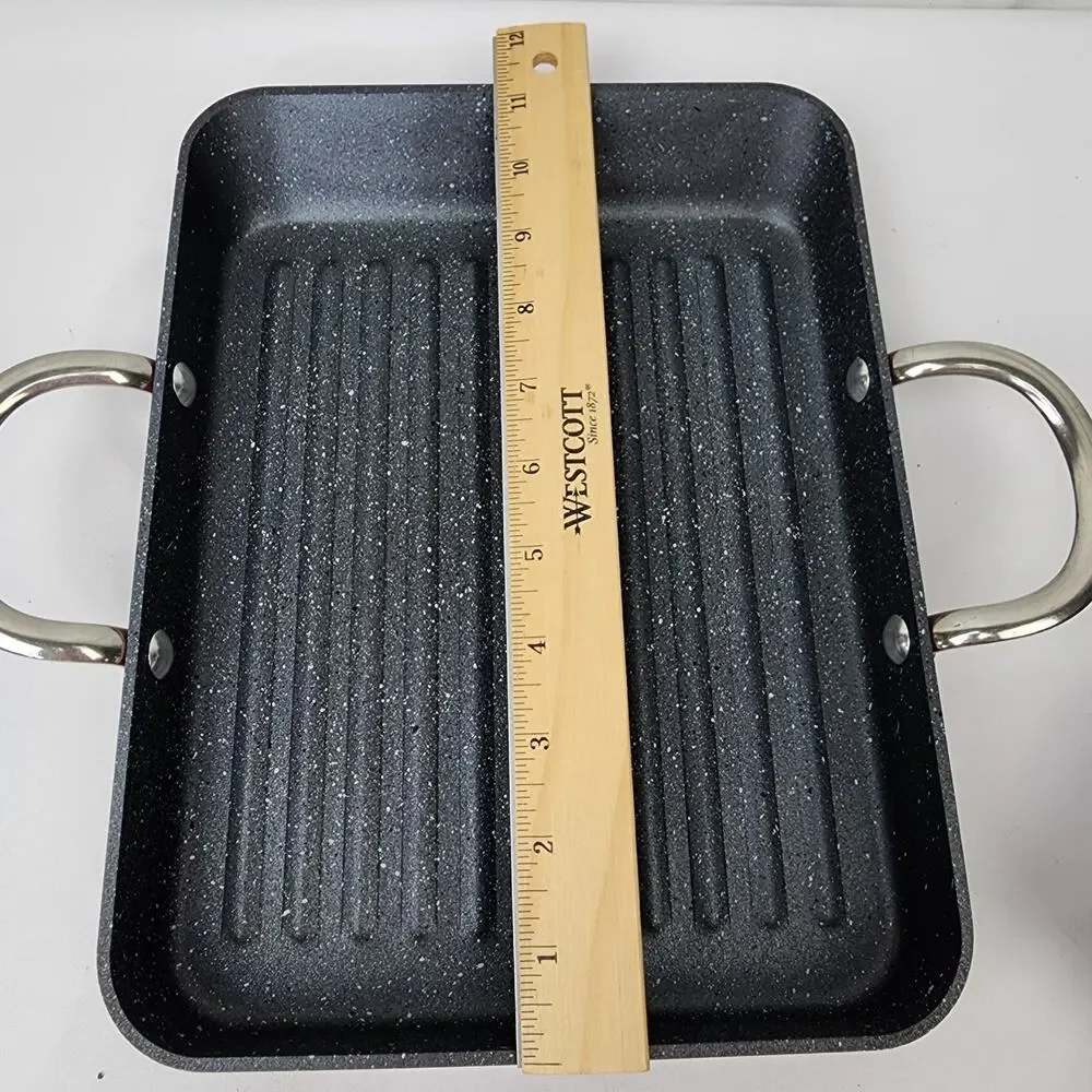 Curtis Stone Griddle Pans Smooth & Ridged (2) Silicon Handle Covers W/Lid 11 x 8